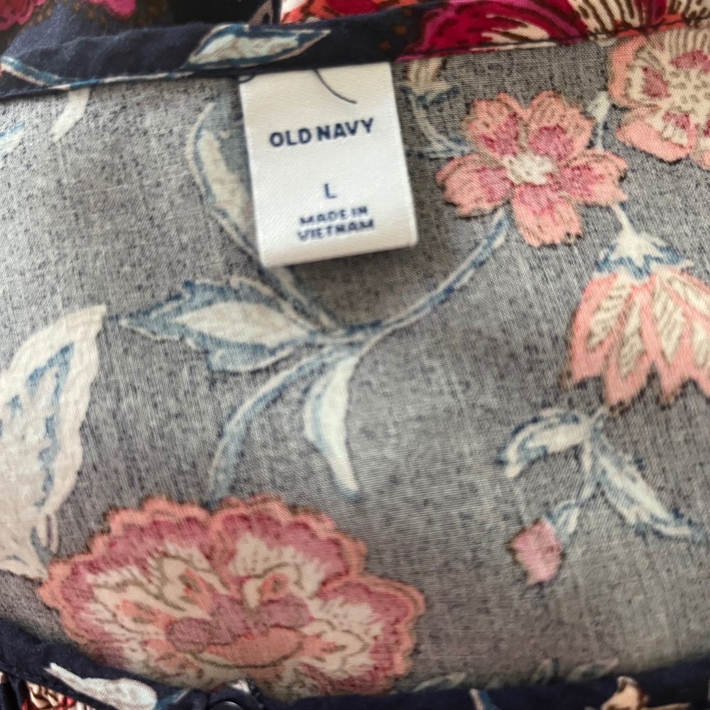 Old Navy Floral Print Long Sleeve Navy Blue Babydoll Dress - Size L - Picture 3 of 4